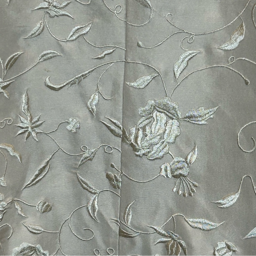 La Femme Cream Silk Midi Coat Fully Lined Covered with Embroidery - Size 14 - Picture 9 of 10